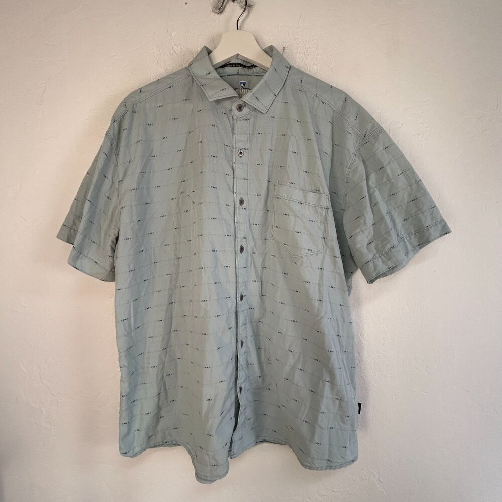 Kühl Mens Tapered Fit Light Blue Striped Short Sleeve Button-Up Shirt XXL Casual